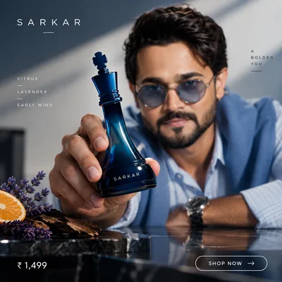 Luxury perfume ad creative with a lifestyle shot