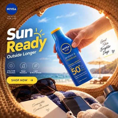 Summer sunscreen ad creative for a skincare brand